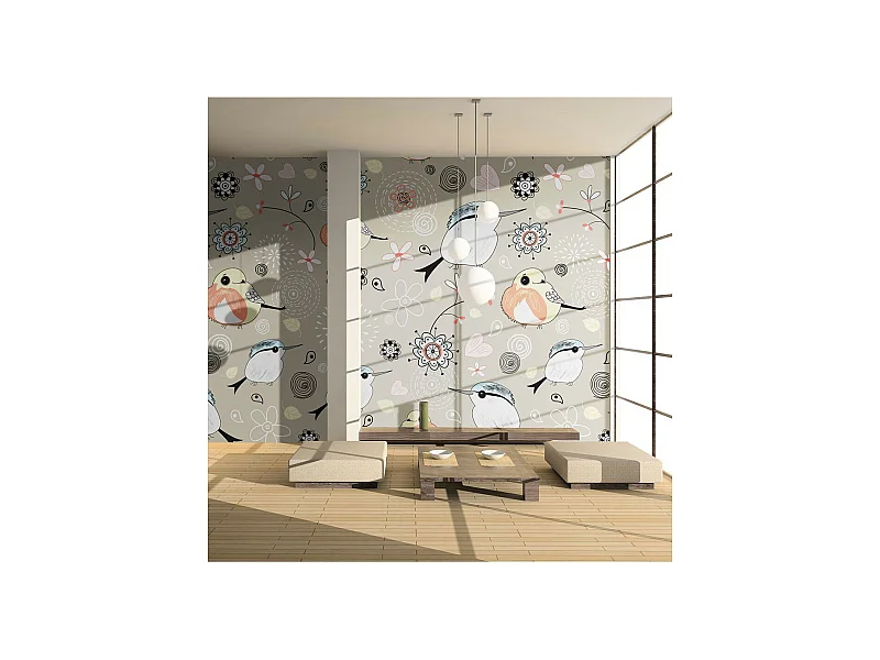Papier Peint "Oiseaux sur Fond Rose" 231 x 300 cm