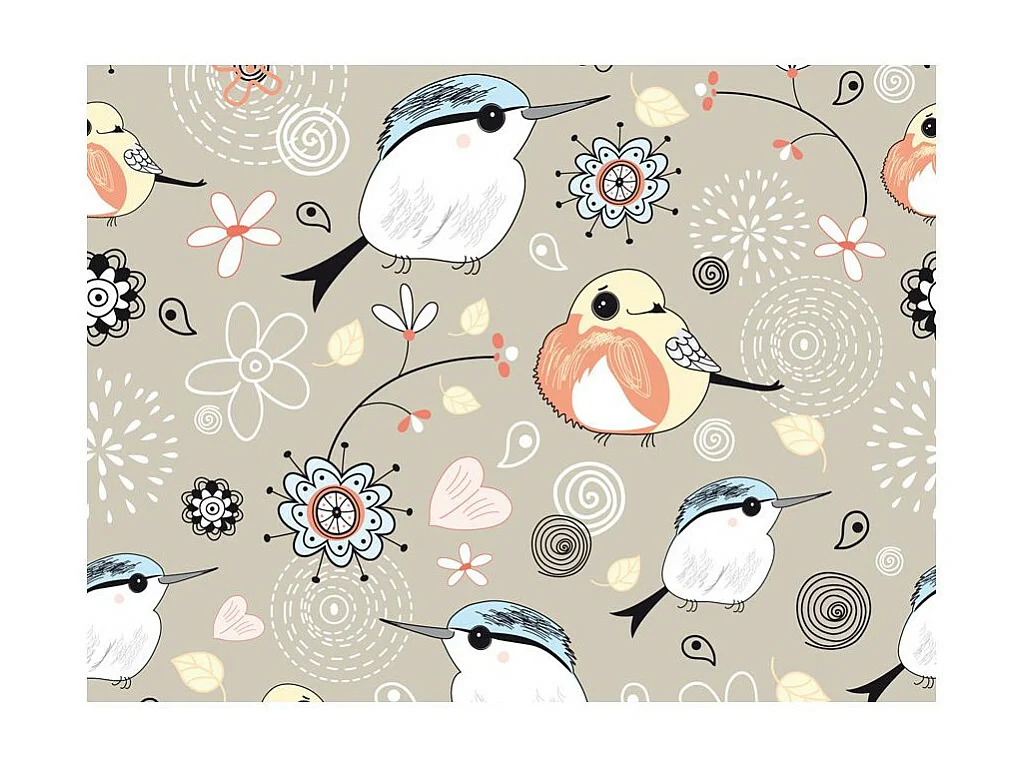 Papier Peint "Oiseaux sur Fond Rose" 231 x 300 cm