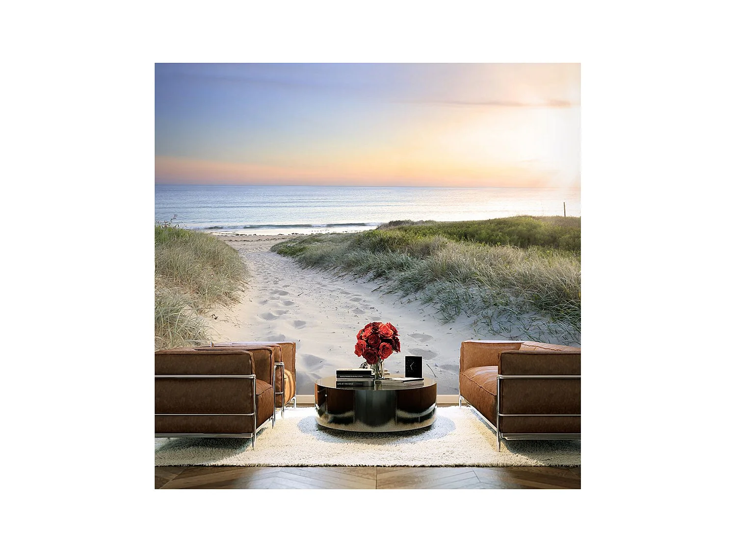 Papier Peint "Promenade Matinale sur la Plage" 140 x 200 cm