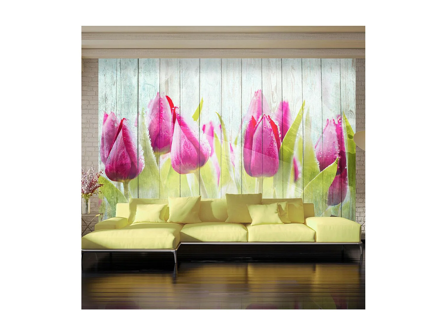 Papier Peint "Tulips on White Wood" 175 x 250 cm
