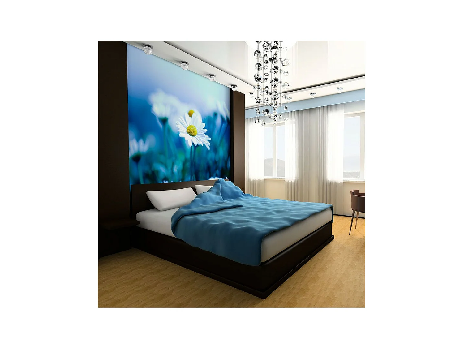 Papier Peint "Marguerite sur une Prairie Bleue" 154 x 200 cm