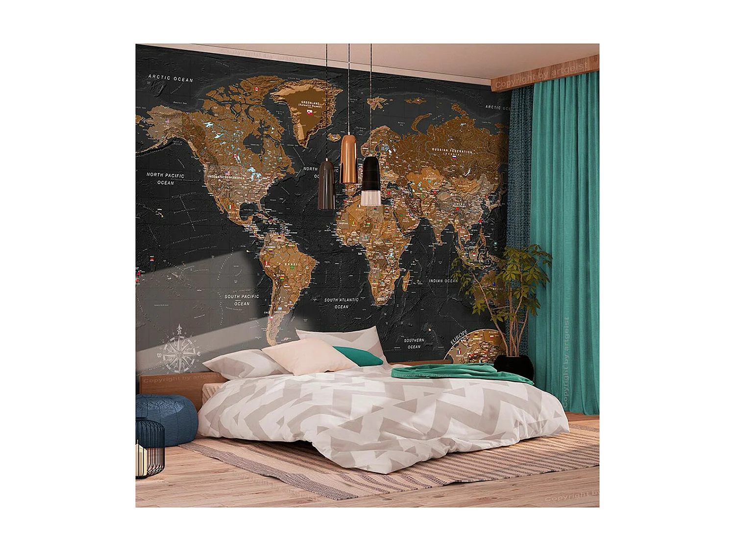 Papier Peint "World : Stylish Map" 245 x 350 cm