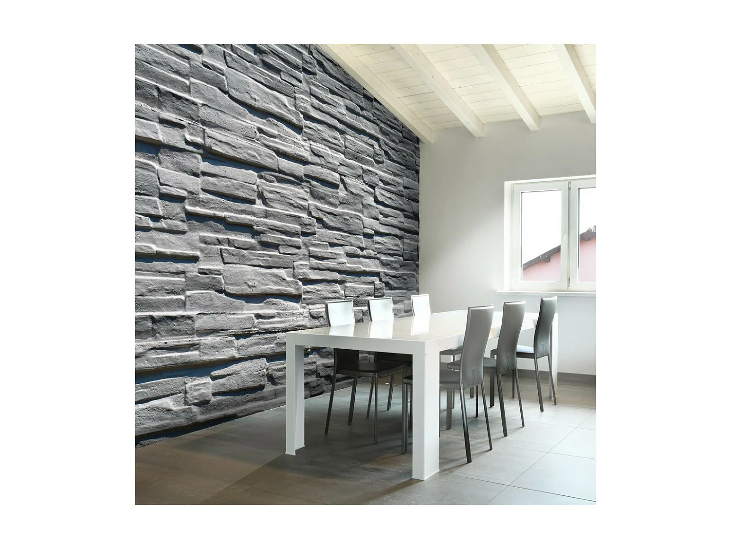 Papier Peint "Mur de Pierre Grise" 193 x 250 cm