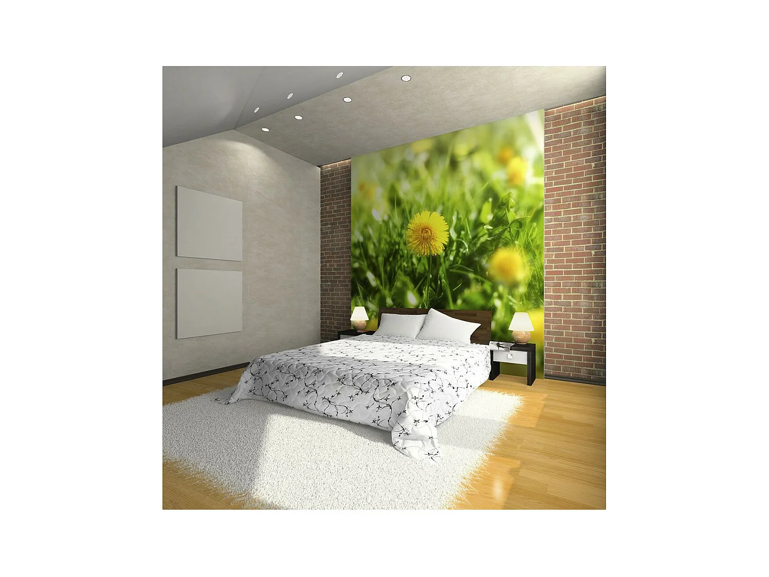 Papier Peint "Printemps Fleurs Jaunes de Pissenlit" 270 x 350 cm