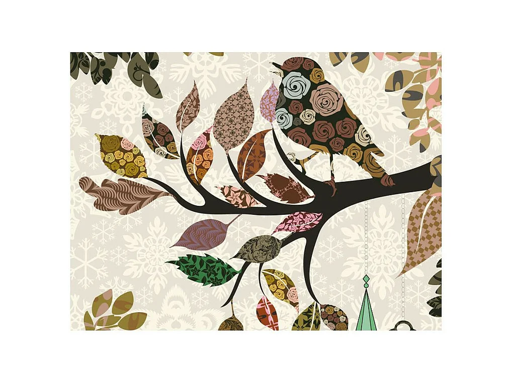 Papier Peint "Oiseau sur Branche Patchwork" 154 x 200 cm