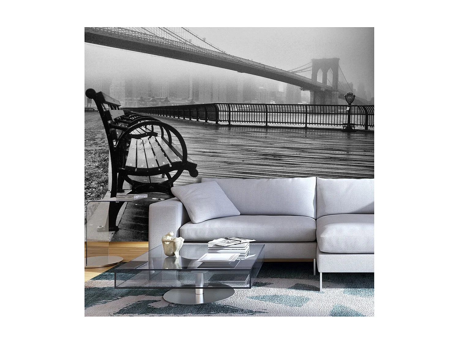 Papier Peint "A Foggy Day on the Brooklyn Bridge" 105 x 150 cm