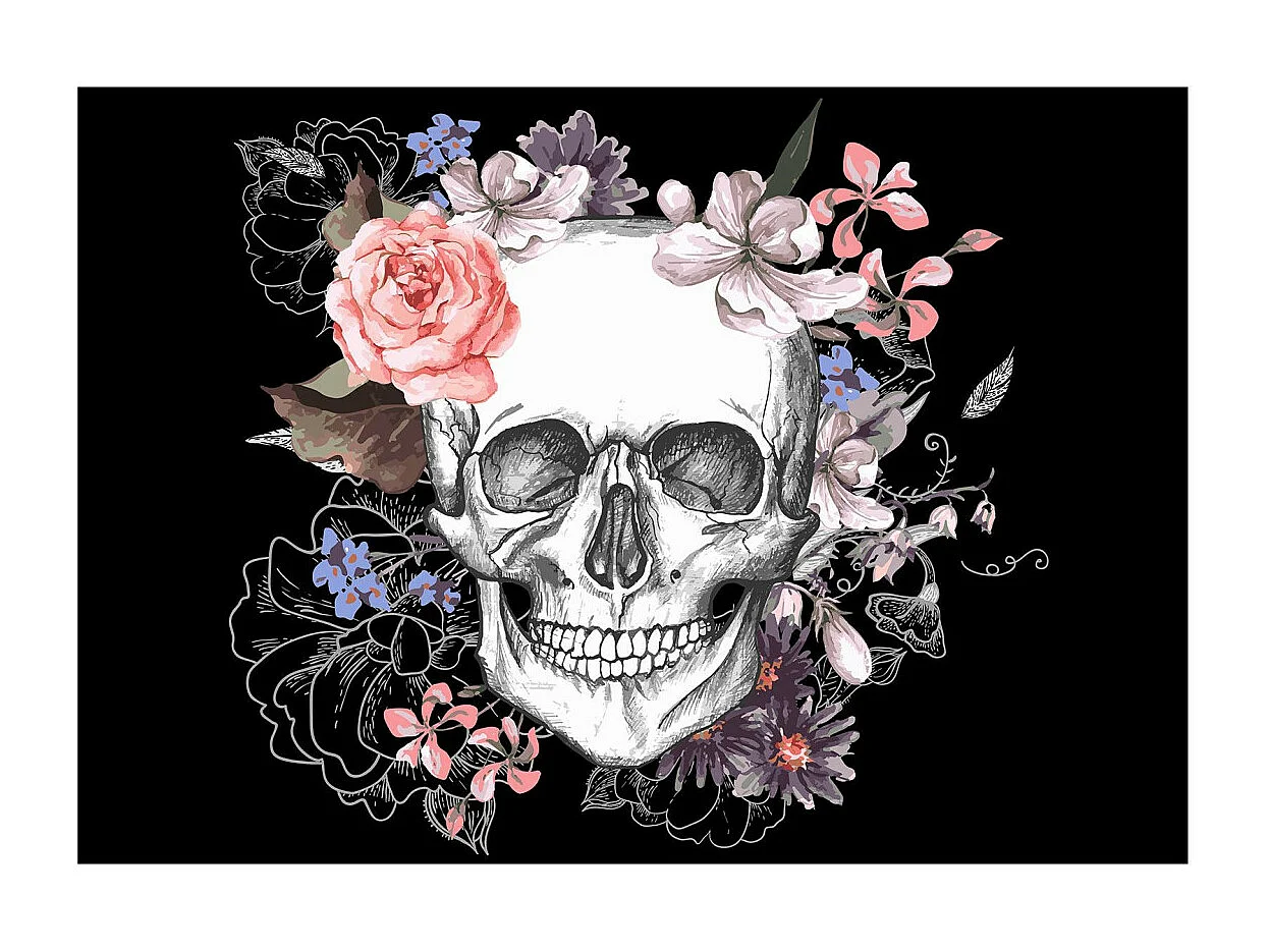 Papier Peint "Skull & Flowers" 245 x 350 cm