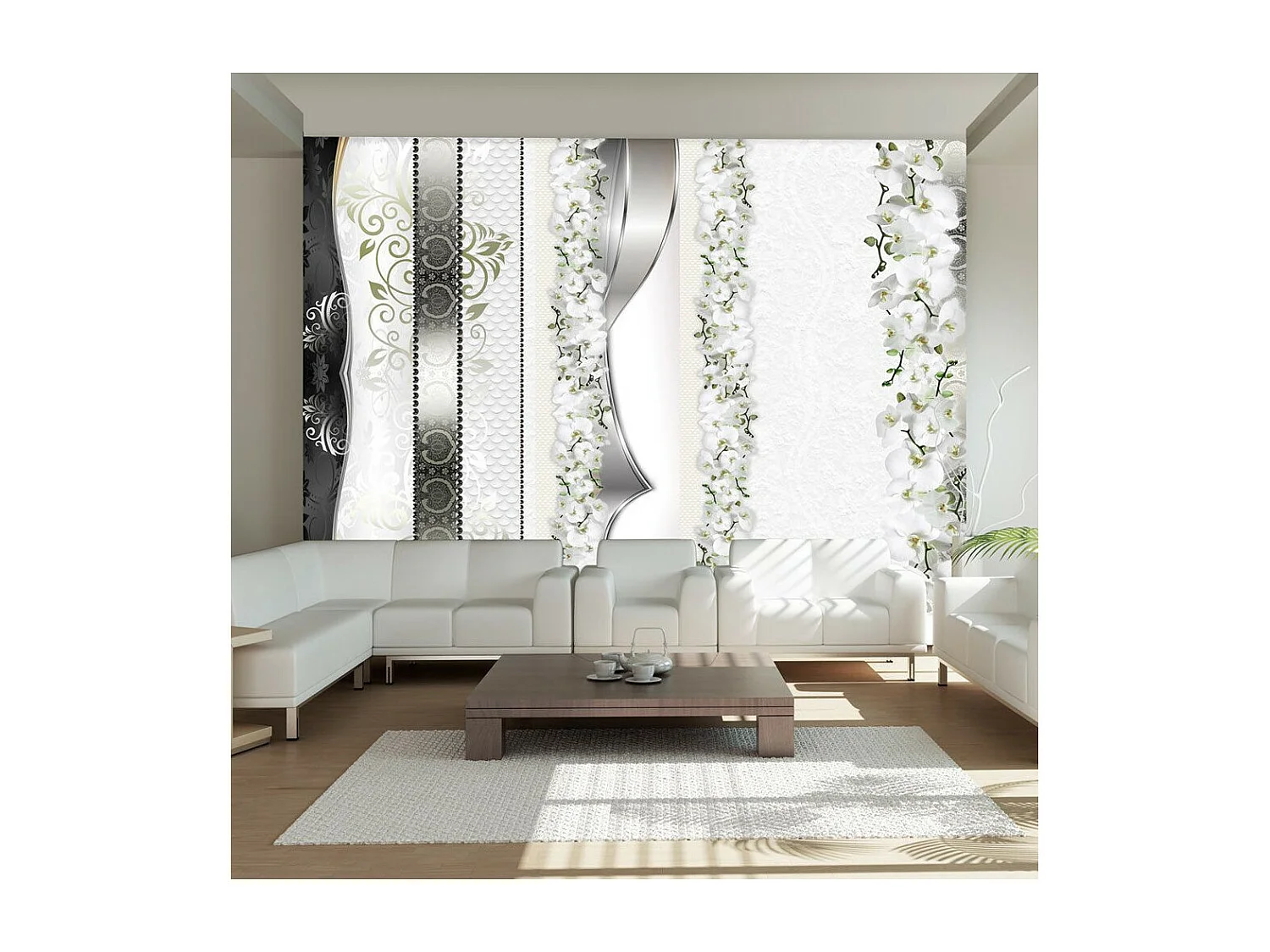 Papier Peint "Parade of Orchids in Shades of Gray" 210 x 300 cm