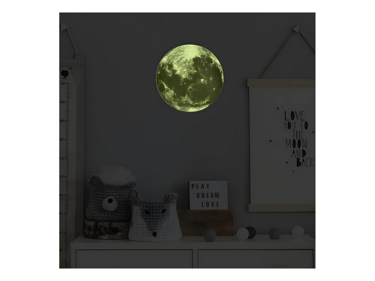 Sticker Mural Phosphorescent "Lune" 25cm Vert