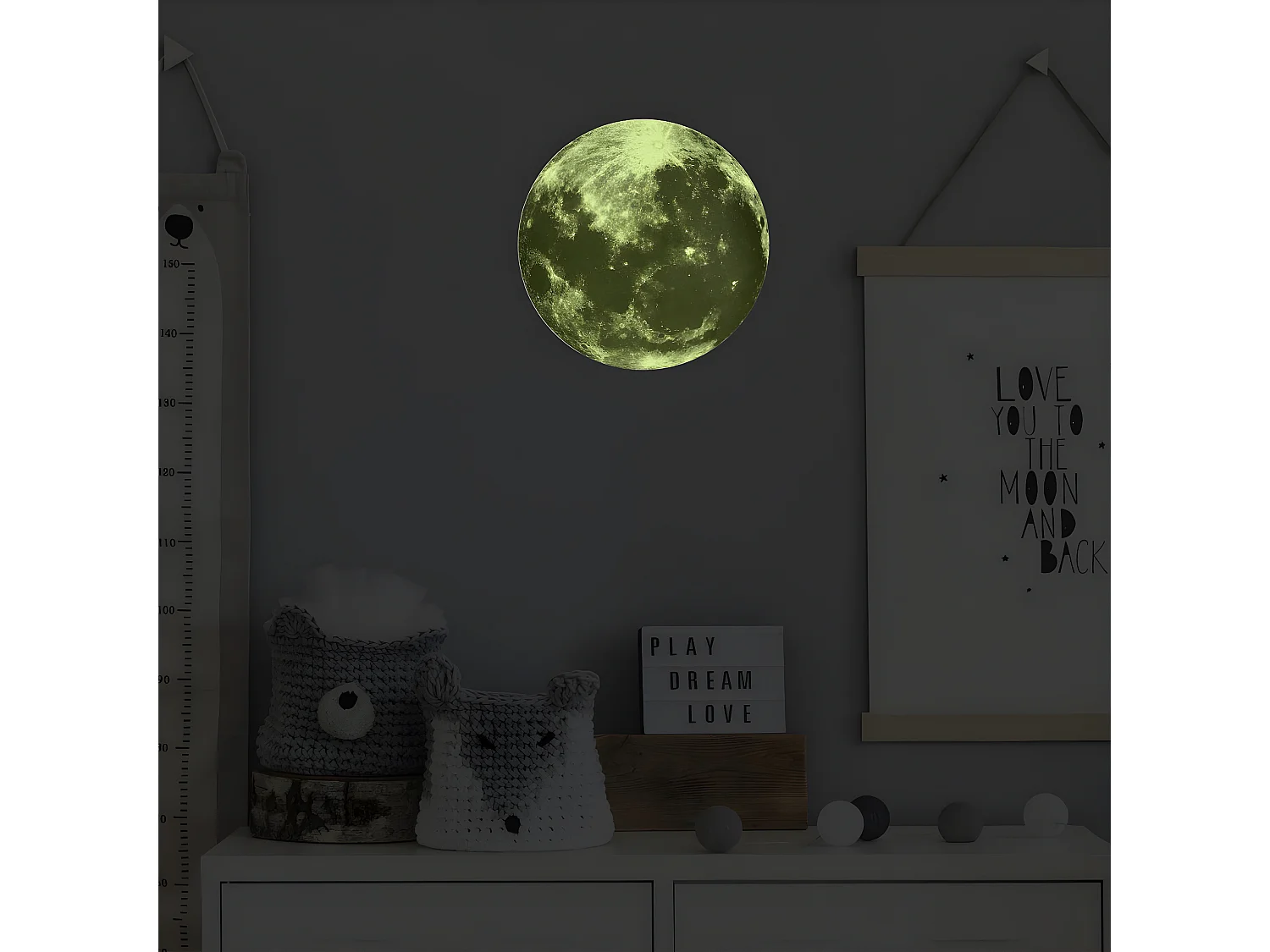 Sticker Mural Phosphorescent "Lune" 25cm Vert