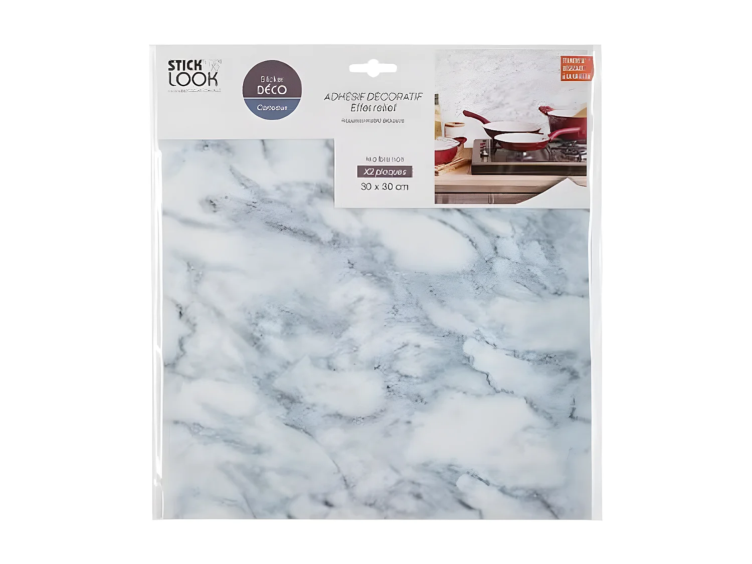 Lot de 2 Stickers Effet Marbre "Plaque" 30x30cm Blanc