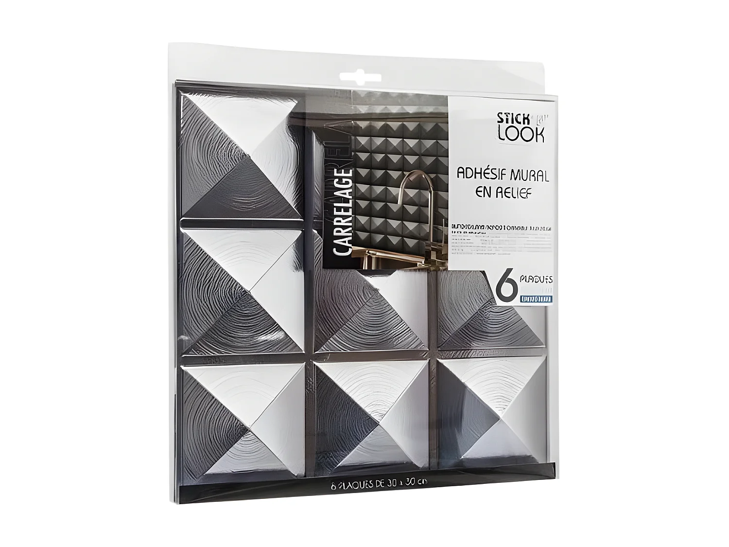 Lot de 6 Stickers Mureaux "Piky" 30x30cm Argent