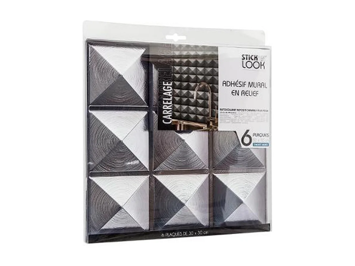 Lot de 6 Stickers Mureaux "Piky" 30x30cm Argent