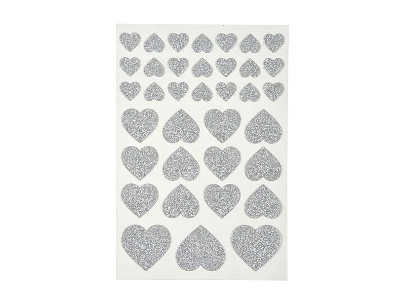 Lot de 36 Stickers Cœur "Glitter" Argent