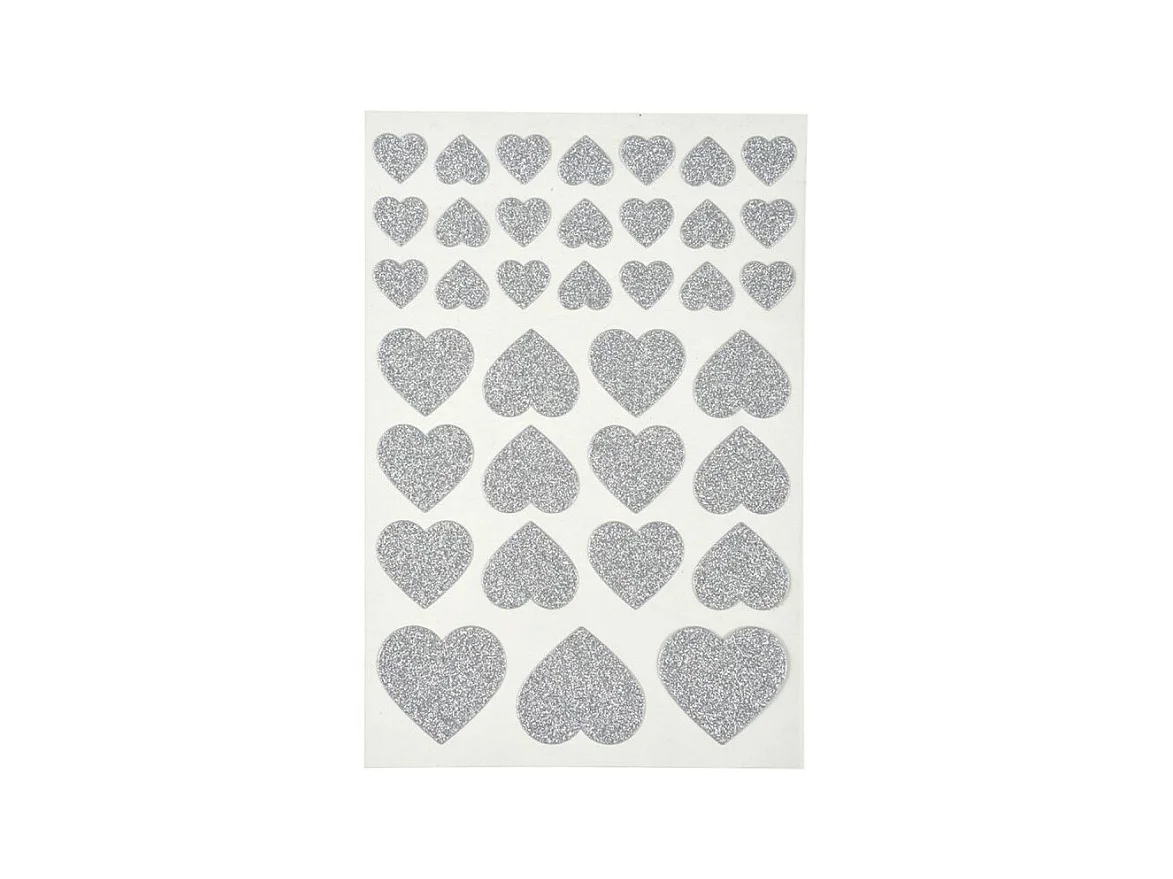 Lot de 36 Stickers Cœur "Glitter" Argent