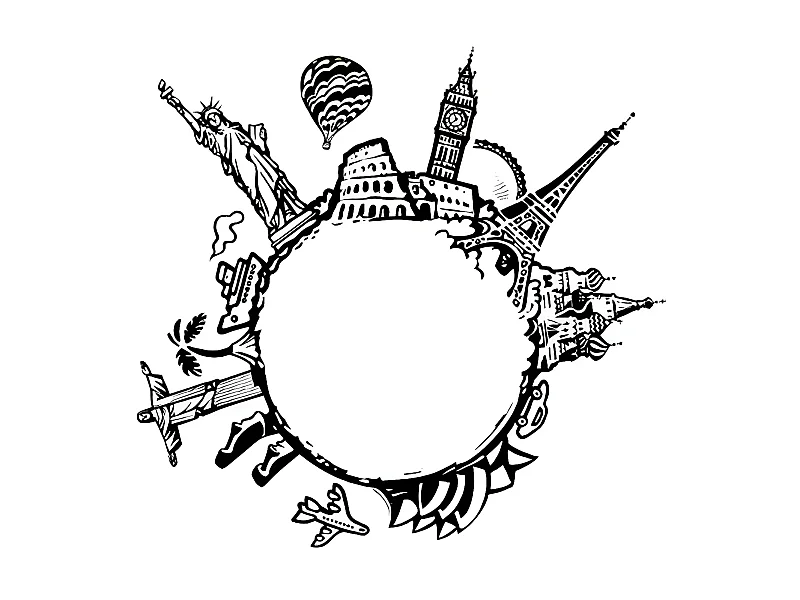 Sticker Plat Déco "Monde" 60cm Noir & Blanc