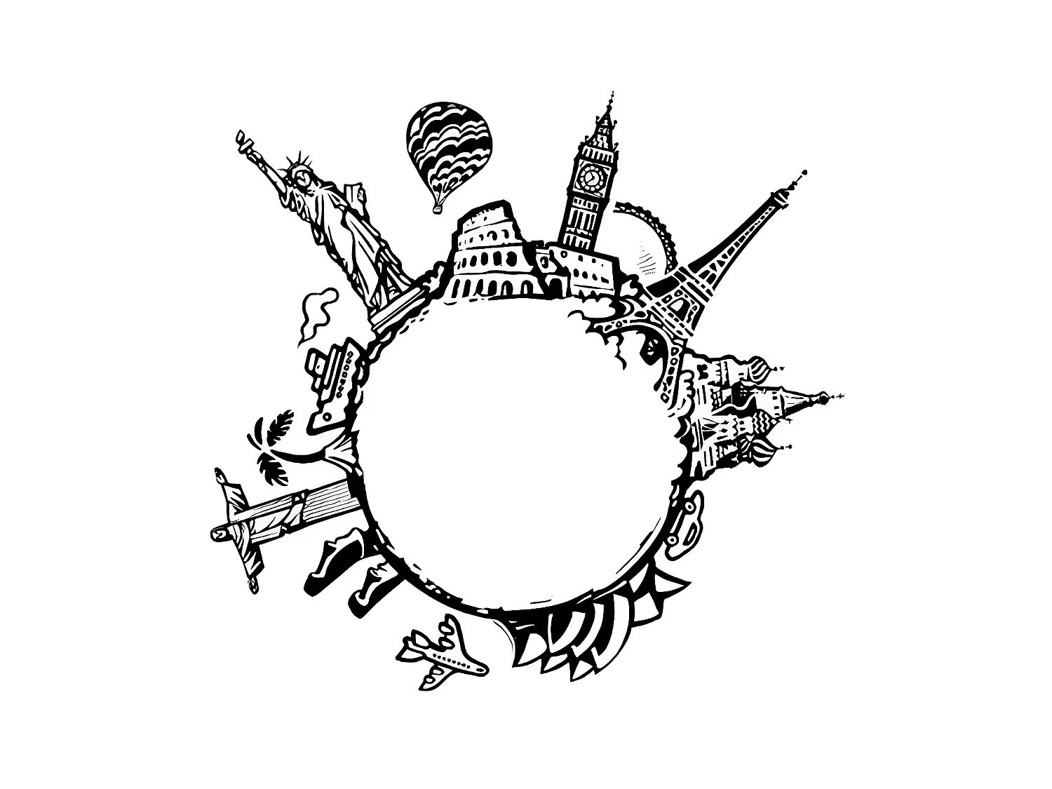 Sticker Plat Déco "Monde" 60cm Noir & Blanc