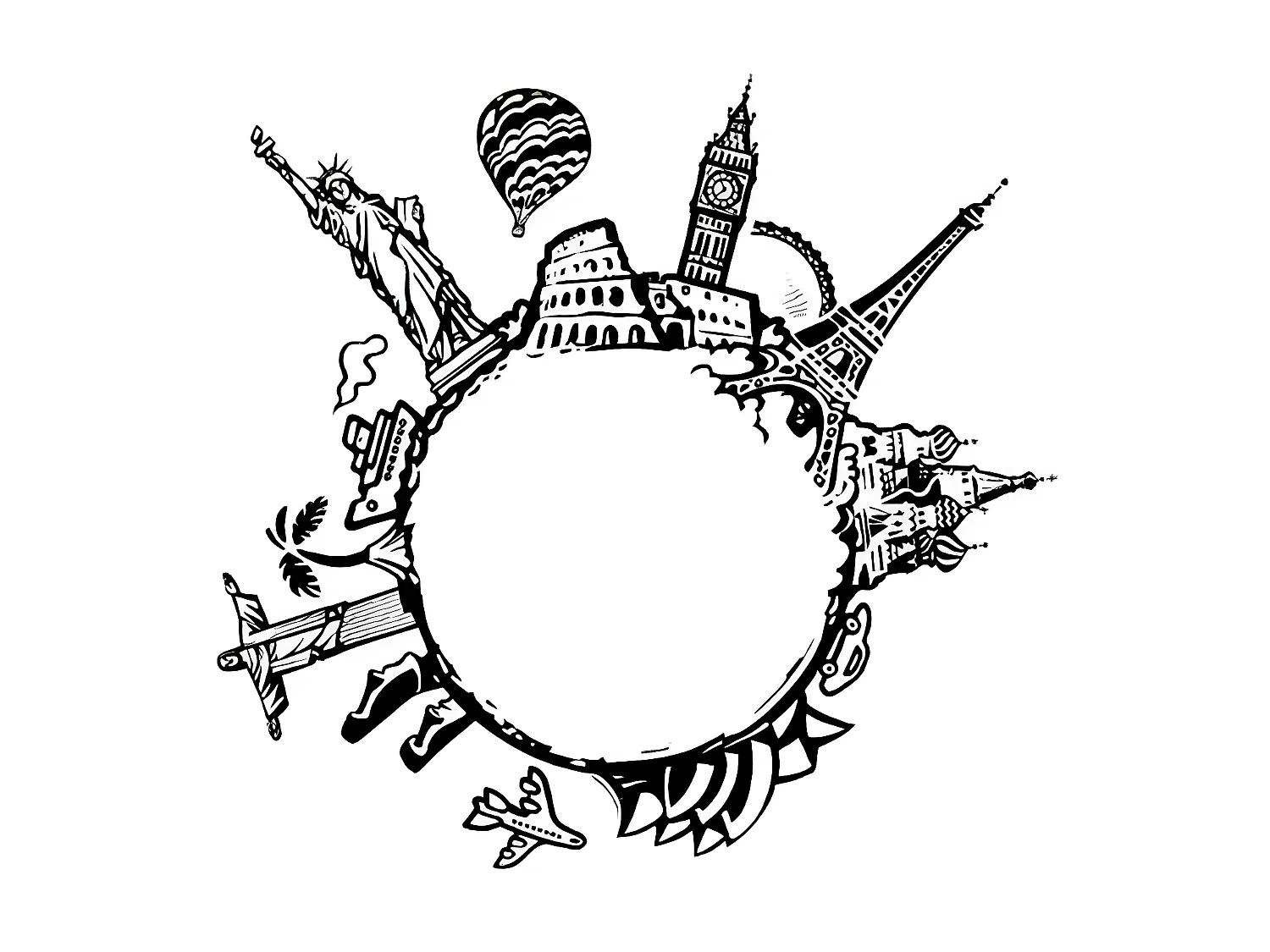 Sticker Plat Déco "Monde" 60cm Noir & Blanc