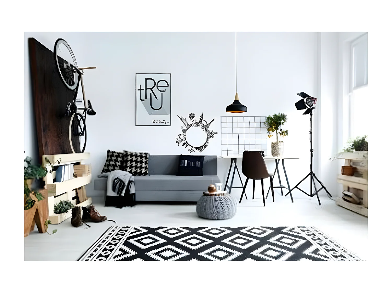 Sticker Plat Déco "Monde" 60cm Noir & Blanc