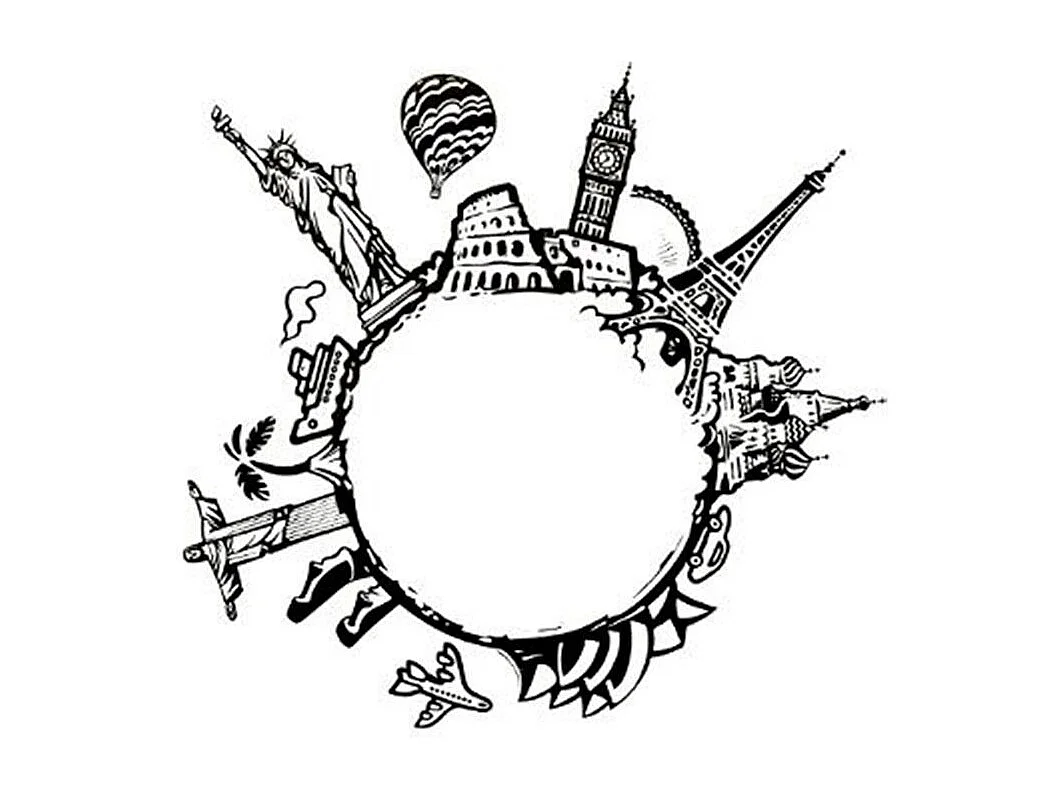 Sticker Plat Déco "Monde" 60cm Noir & Blanc