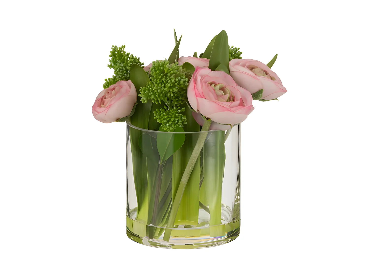 Ranúnculo de flores en jarrón de plástico en textil rosa 21x20x23 cm