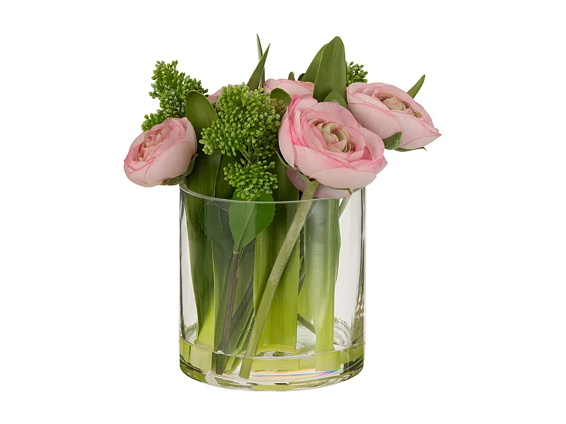 Ranuncolo di fiori in vaso di plastica in tessuto rosa 21x20x23 cm