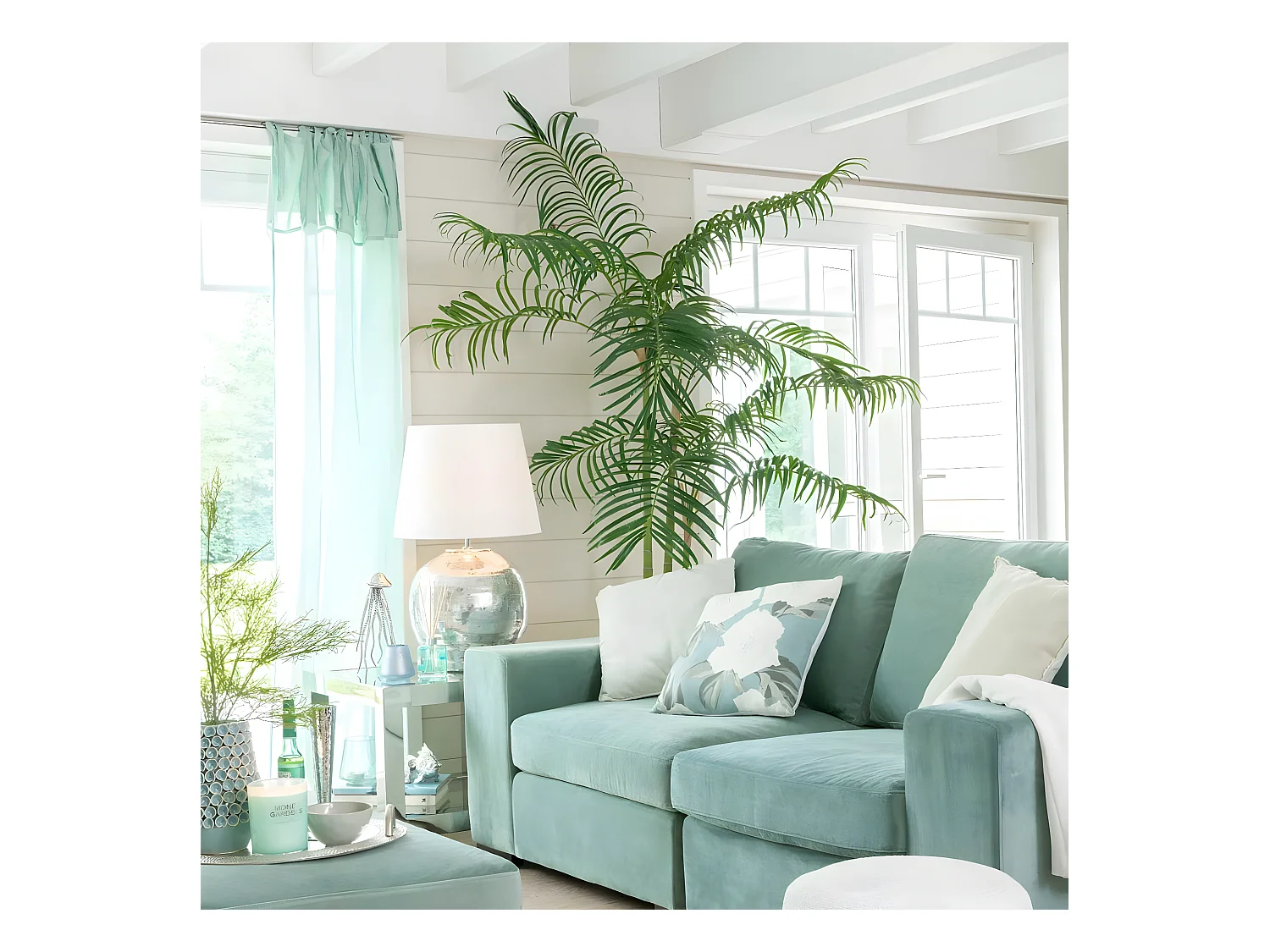 Palmier de bambú en maceta de tela verde 120x120x175 cm