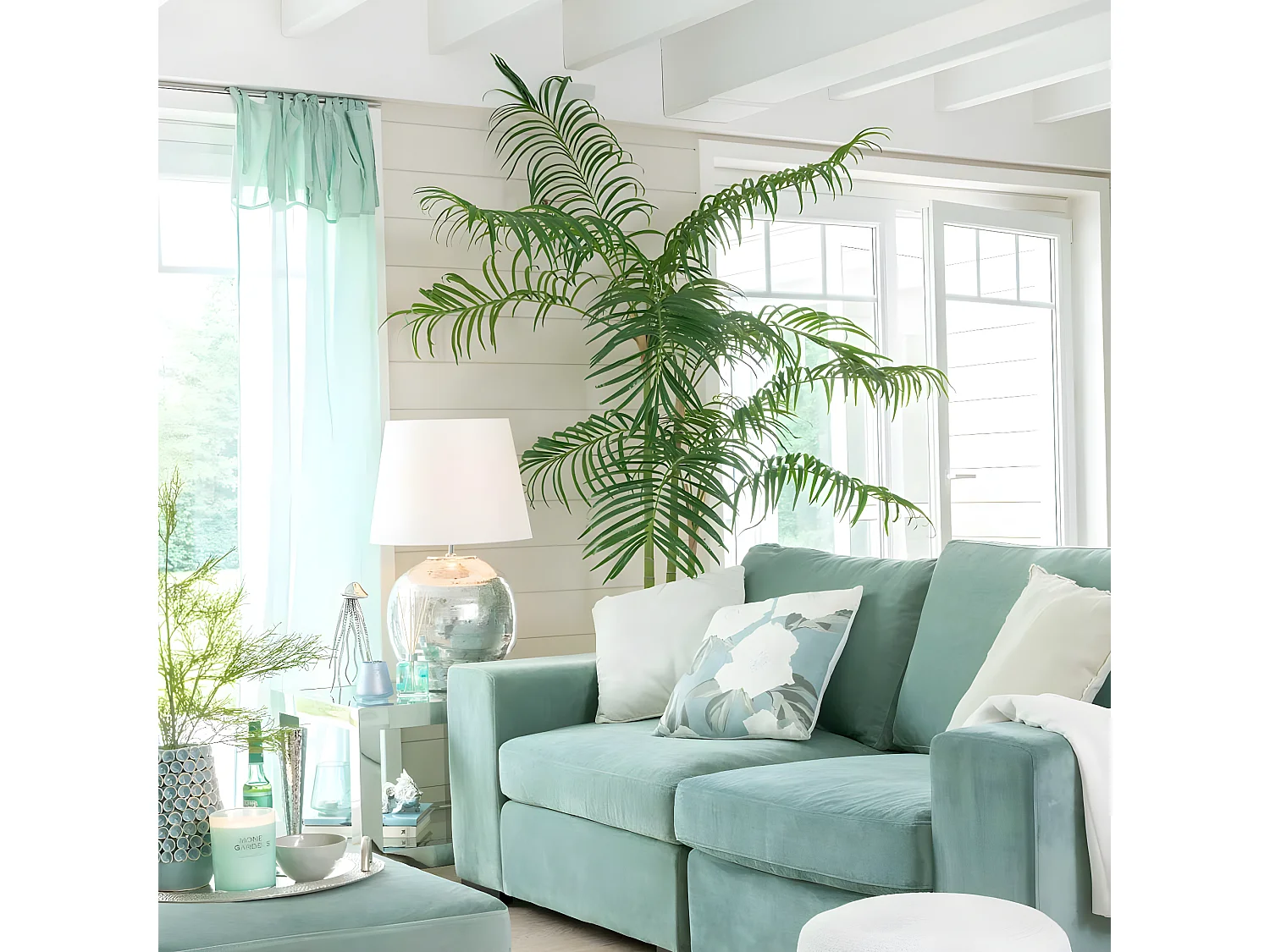 Palmier de bambú en maceta de tela verde 120x120x175 cm