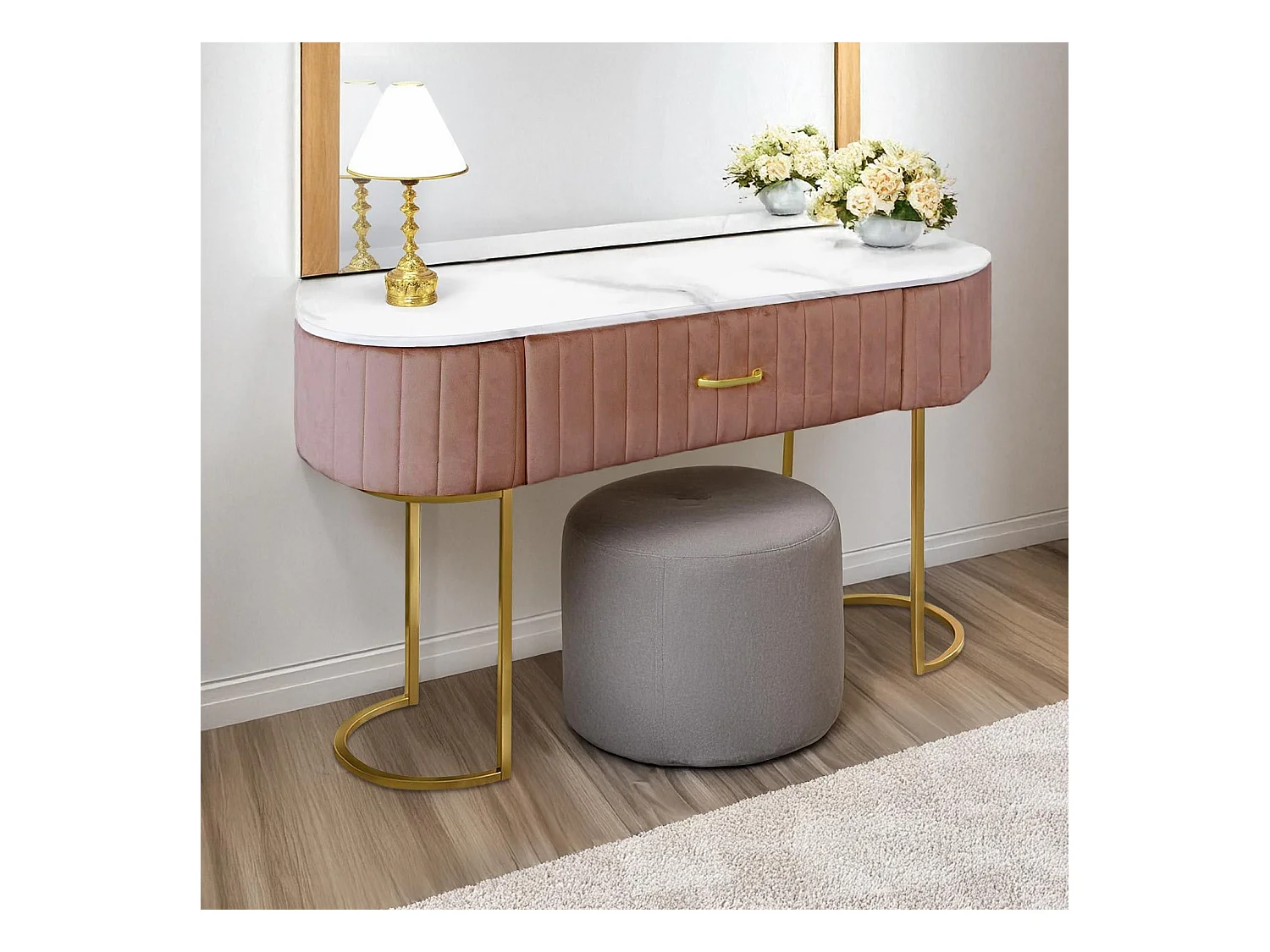 Coiffeuse Design 1 Tiroir "Lomape" 120cm Rose