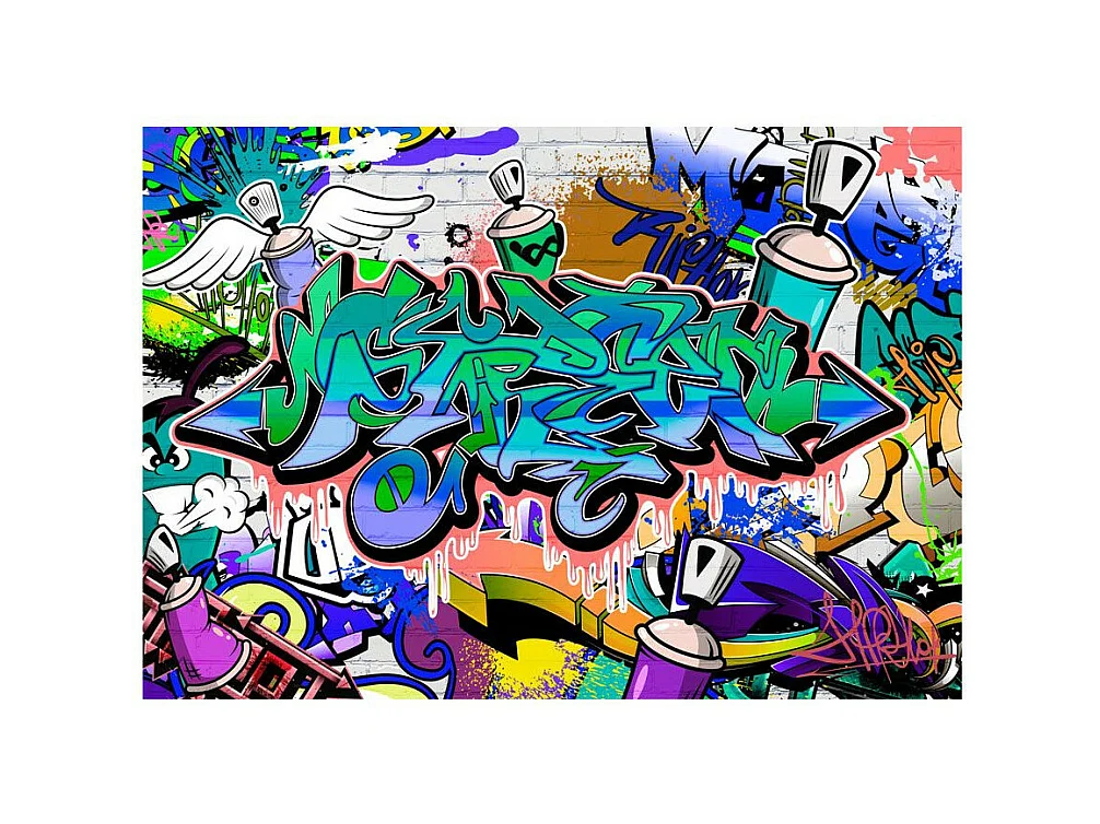 Papier Peint "Graffiti : Motif Bleu" 70 x 100 cm