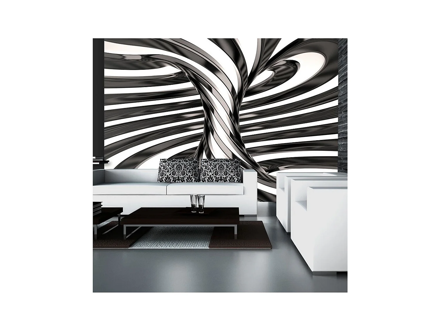 Papier Peint "Black & White Swirl" 140 x 200 cm
