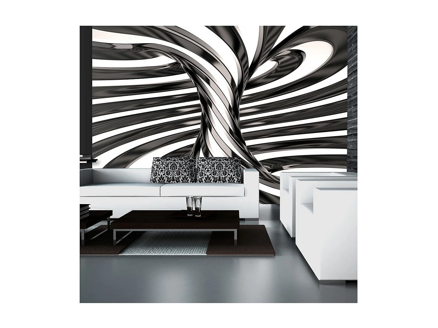Papier Peint "Black & White Swirl" 140 x 200 cm