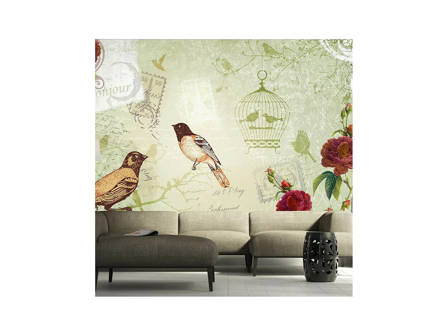 Papier Peint "Vintage Birds" 70 x 100 cm