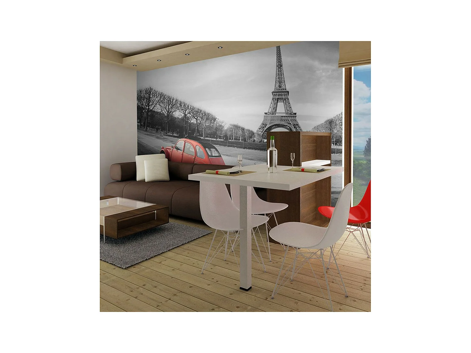 Papier Peint "Tour Eiffel & Voiture Rouge" 270 x 350 cm