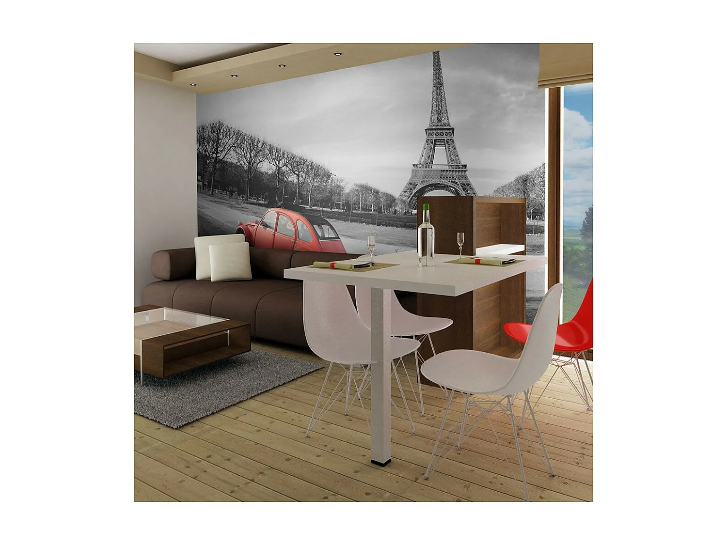 Papier Peint "Tour Eiffel & Voiture Rouge" 270 x 350 cm