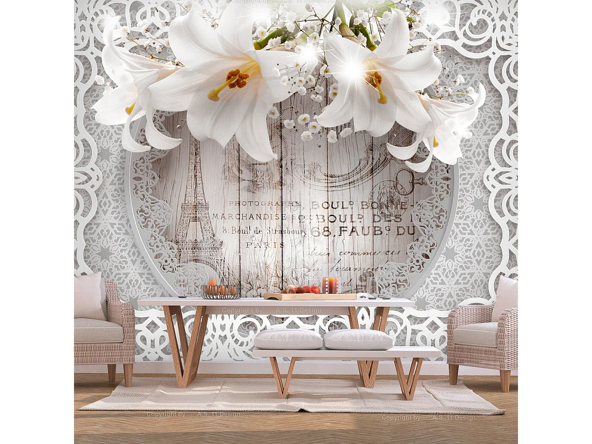 Papier Peint "Lilies & Wooden Background" 140 x 200 cm