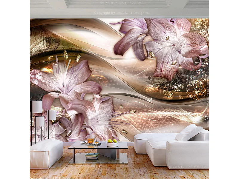 Papier Peint "Lilies on the Wave Brown" 175 x 250 cm