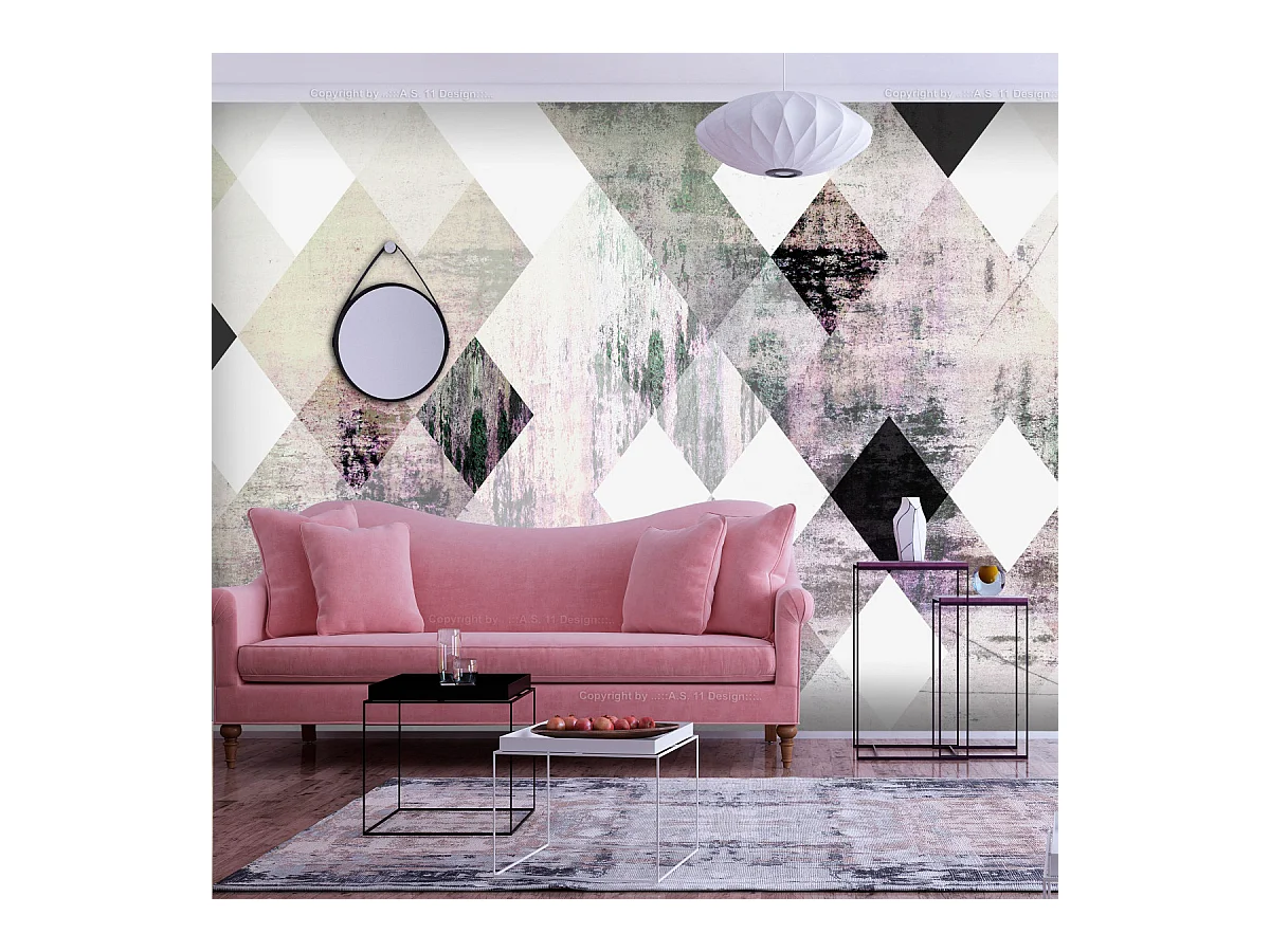 Papier Peint "Rhombic Chessboard Pink" 140 x 200 cm