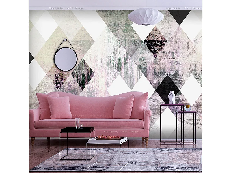 Papier Peint "Rhombic Chessboard Pink" 140 x 200 cm