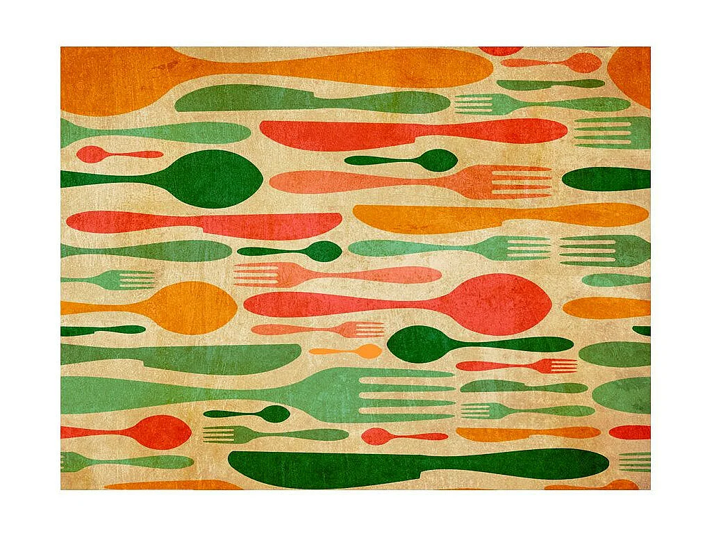 Papier Peint "Couverts en Vert & Orange" 231 x 300 cm