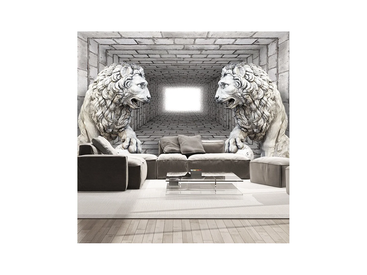 Papier Peint "Lions de Pierre" 105 x 150 cm