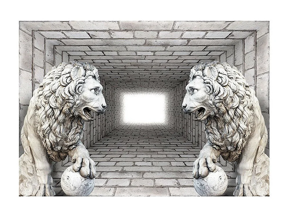 Papier Peint "Lions de Pierre" 105 x 150 cm