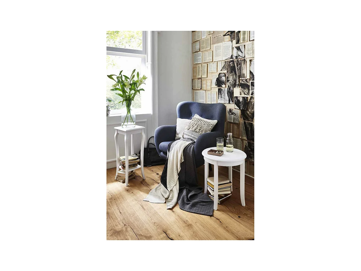 Table d'Appoint Vintage en Bois "Elsa" 51cm Blanc