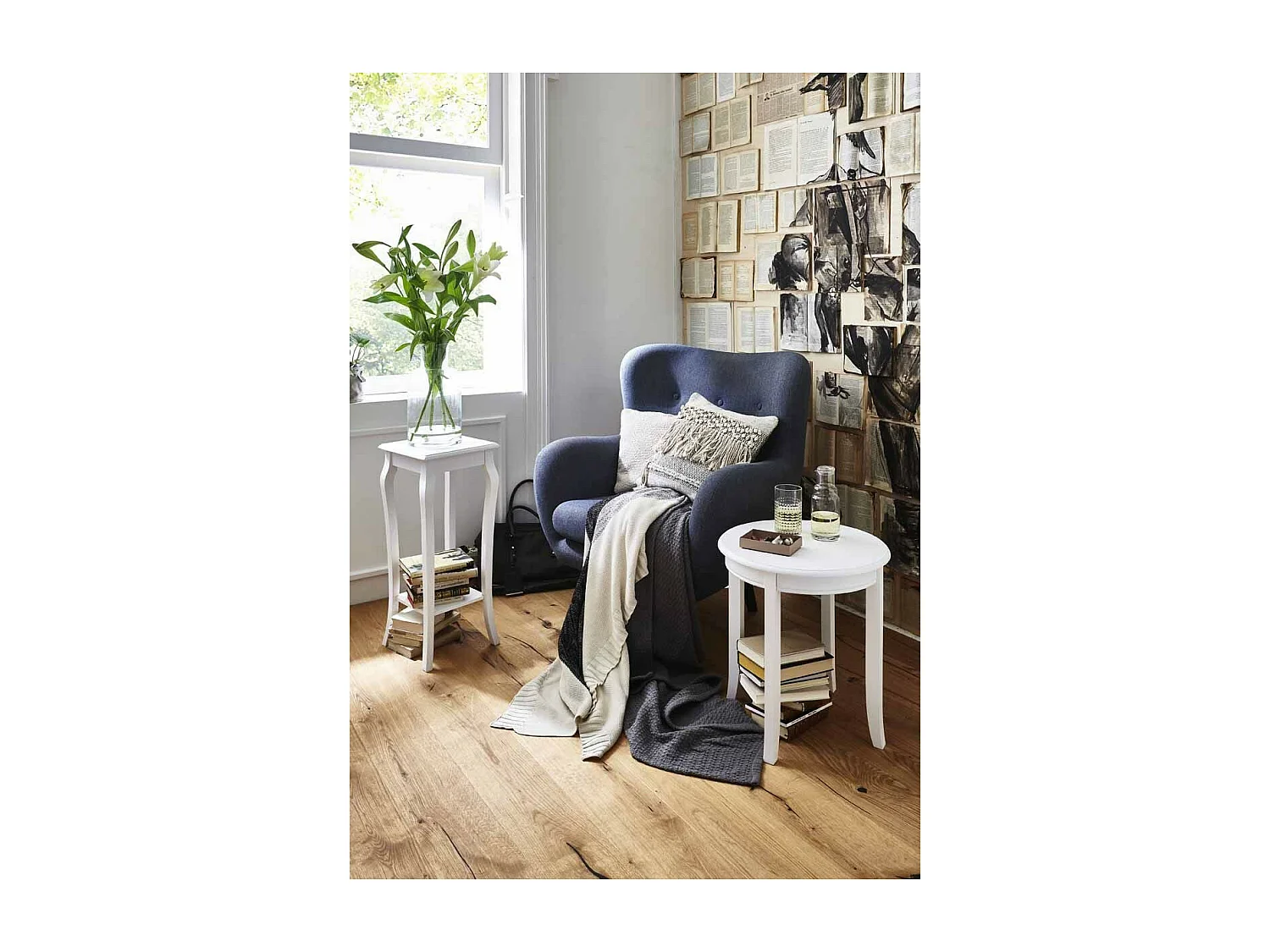 Table d'Appoint Vintage en Bois "Elsa" 51cm Blanc