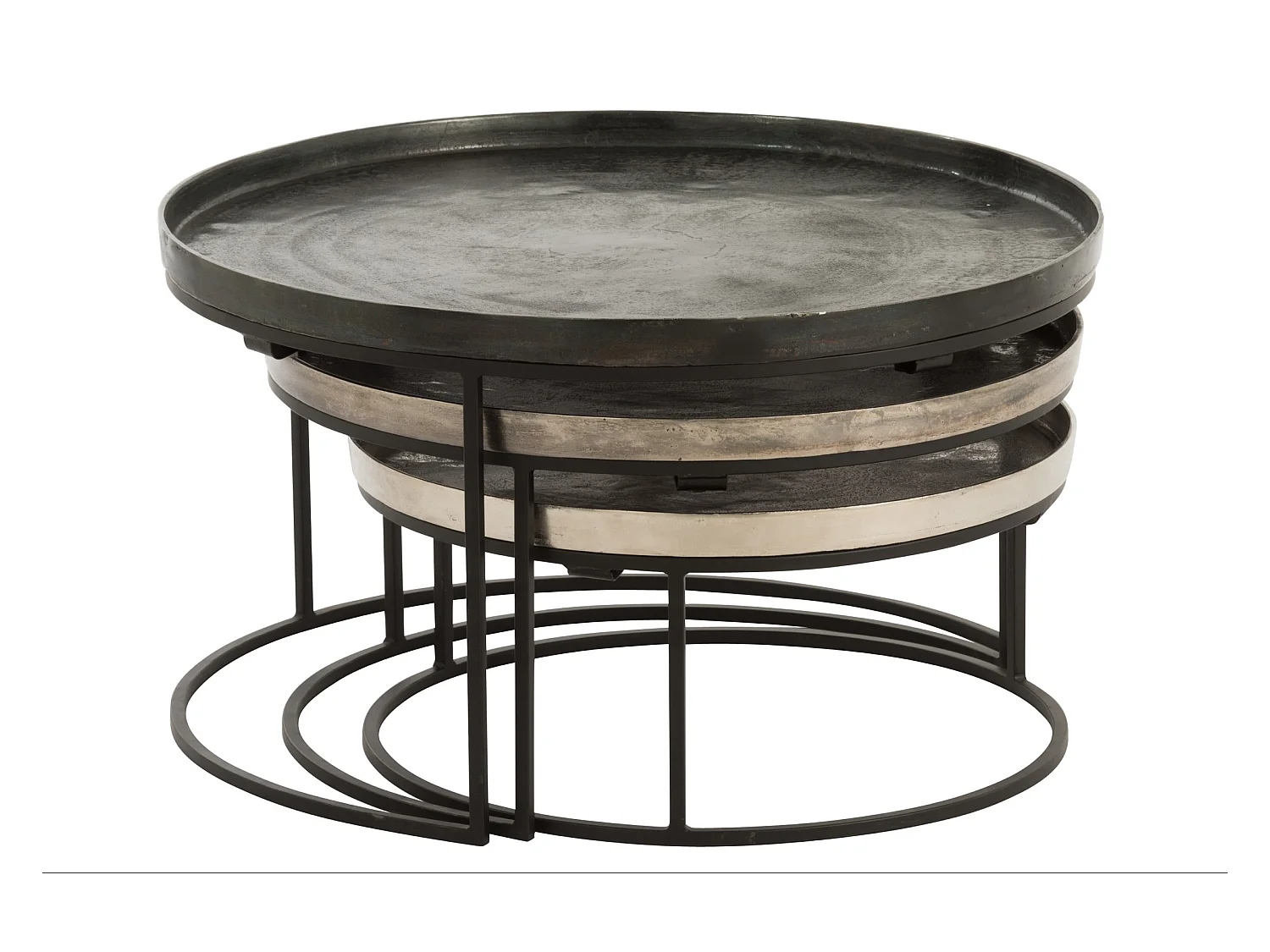 Lote de 3 mesas nido de aluminio Judi D 77-D 67-D 60 cm