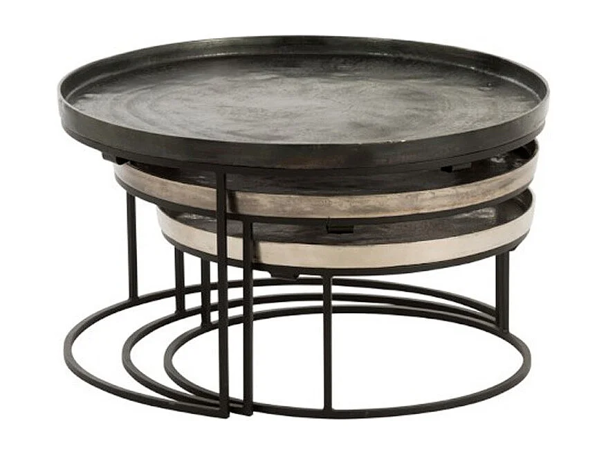 Lot de 3 Tables Gigognes "Gold" 80cm Noir