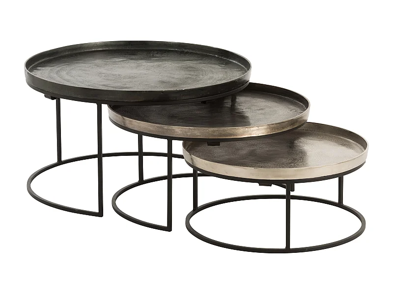Lot de 3 Tables Gigognes "Gold" 80cm Noir