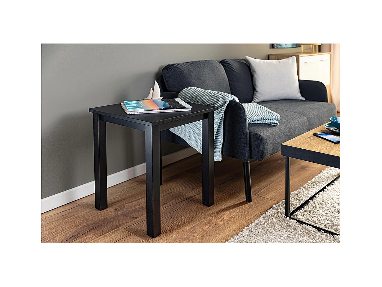 Table d'Appoint en Bois Massif "Lito" 55cm Noir Laqué