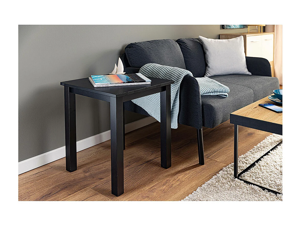 Table d'Appoint en Bois Massif "Lito" 55cm Noir Laqué