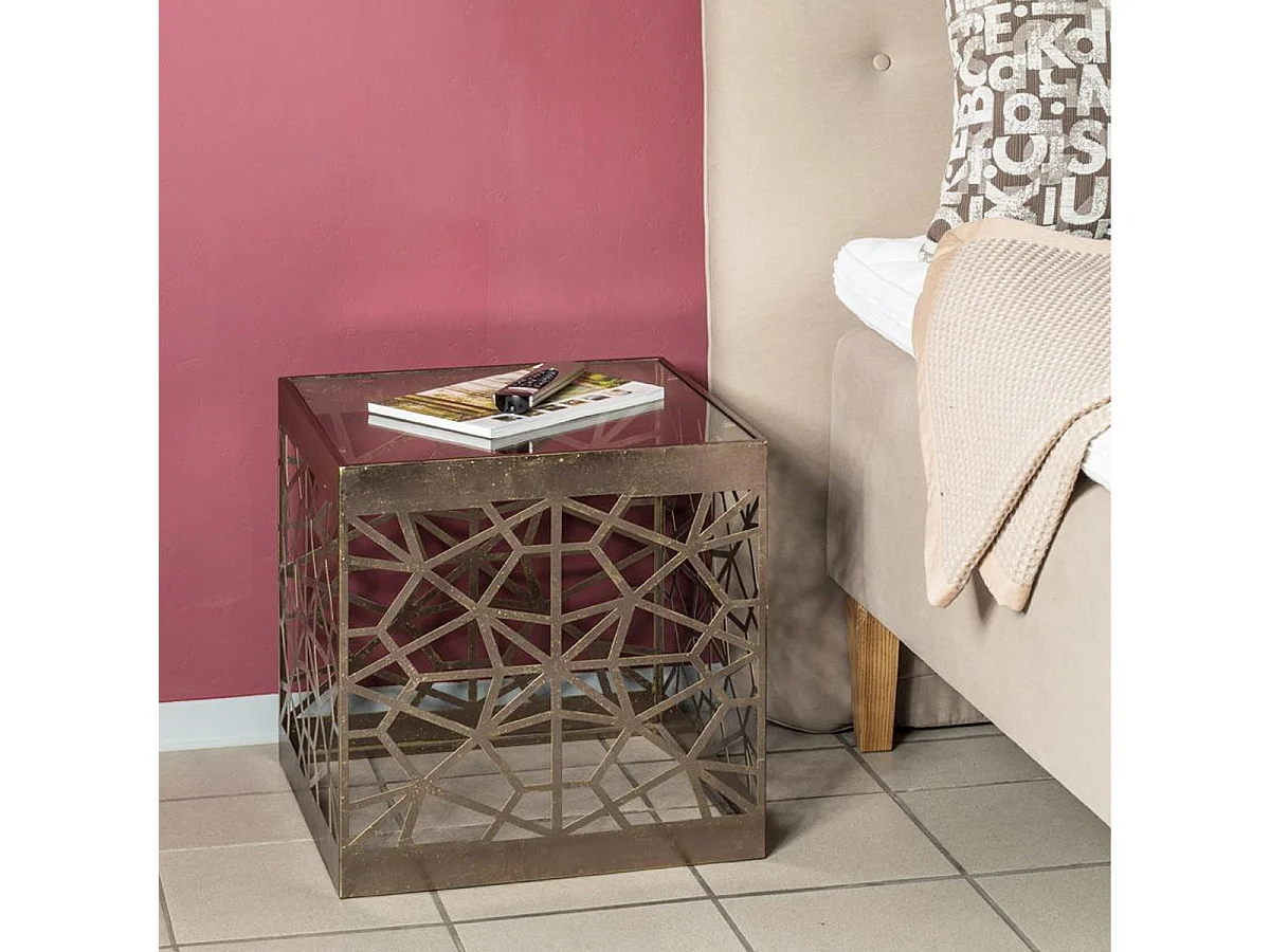 Table d'Appoint Carrée en Verre "Tiago" 50cm Bronze